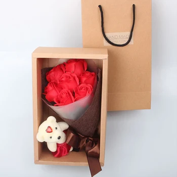 7 Săpun Floare Trandafir Cutie de Cadou Buchet de Urs Soția Prezent Flori Artificiale Ziua Îndrăgostiților Ziua de nastere Cadou de Nunta Petrecere Decor