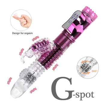 Dublu Vibrator Penis artificial jucarii Sexuale G Spot USB de Încărcare a Bateriei Fluture Vibrator Telescopice Rotative Șirag de mărgele Stick Produse pentru Adulți