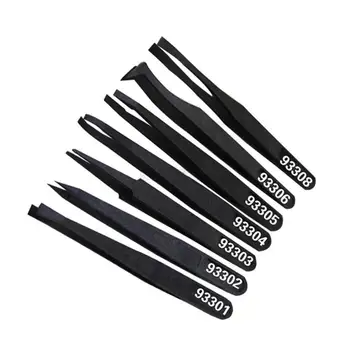 Anti-statice fibra de carbon negru pensete Instrumente Kit de plastic pensete subliniat cu cap plat cot rotund cu gura largă cu cap plat Setul de Unelte