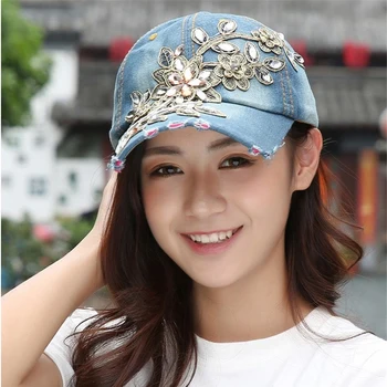 2021 Femei Sapca Snapback Șirag De Mărgele Broderie Vintage Spălate Denim Pălării De Primăvară-Vară Hip Hop Pălării De Cowboy Soare Capace De Moda