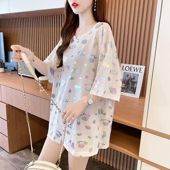 Femei Bumbac Casual de Vara de Design Minoritate All-Meci Stil coreean Mid-Lungime Aurire Colorat cu Mânecă Scurtă T-shirt