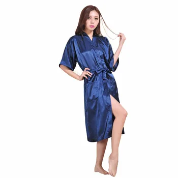 Plus Dimensiune XXXL Bleumarin Raionul Halat de baie pentru Femei Kimono Lung Halat de Lenjerie Sexy Clasic camasa de noapte, Pijamale cu Centura NB021