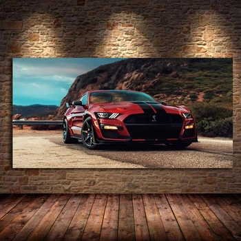 Arta de Perete moderne Ulei pe Panza Picturi Supercar Ford Mustang Shelby GT500 Mașină Roșie Imagine Living Decorul Camerei Postere si Printuri