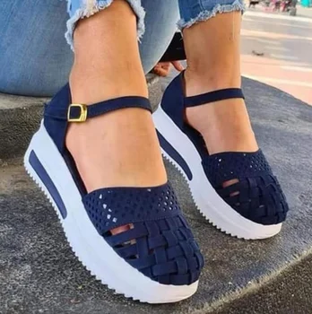 Sandalias de verano planas con negre și para mujer, zapatos de plataforma informales con aumento de costura, la moda, 2021
