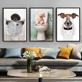Animale Câinele Agățat De Perete Imagine Toaletă Decorativ De Panza Pictura Camera De Zi De Decorare Poster Neînrămate