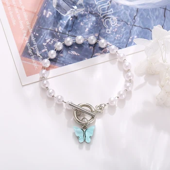 Trendy Pearl Fluture Colorat Pendant Brățară Pentru Femei Fata Cadou