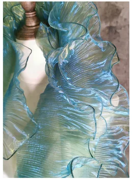 4 Metri Volan Organza Ciufulit Dantelă Trim 1 Strat Vintage Galben Albastru Cutat Tapiterie Pentru DIY Cusut Costumul de Nunta Houte Couture