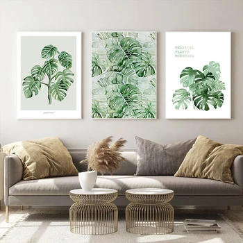 Monstera Frunze De Plante Verzi Acuarelă Postere De Imprimare Moderne De Decor Acasă Imagine Arta De Perete Panza Pictura Nordică Living Decorul Camerei
