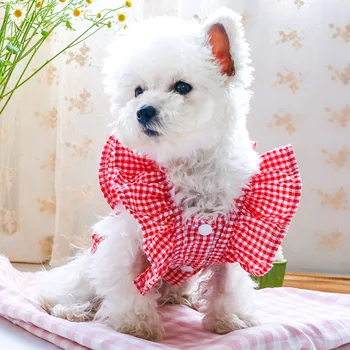 Vara Câine Rochie pentru Câini Fusta de Printesa de Pluș Rochie de Grila de Companie Haine Catelus Costum de Primăvară Îmbrăcăminte pentru animale de Companie XS-XL