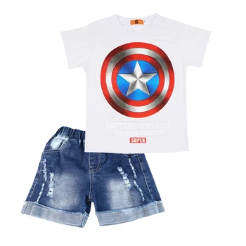 Disney Băieți Costume Avengers Captain America super Erou de Vara din Bumbac tricou Copii&Denim pantaloni Scurți Set Haine Copii Costum de Haine
