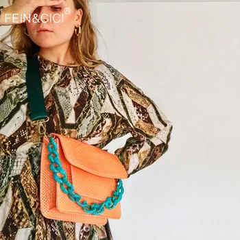 Designer print din piele de aligator geantă de umăr acrilice lanț totes geantă de mână de femei orange lambouri crossbody sac de mesager