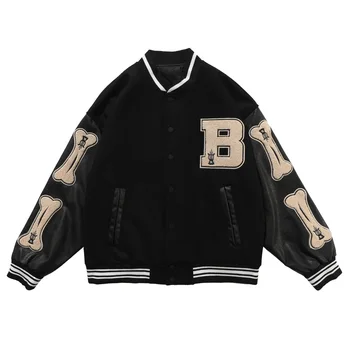 2021 pre-vânzare Hip-Hop cu Blană Os Mozaic de Culoare Bloc Jachete Barbati Harajuku Streetwear Bomber Geaca Barbati Baseball Haine Unisex