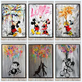Arta Graffiti Disney Anime Panza Pictura Strada Arta De Perete Poster Print Mickey Mouse Culori Balon Imagine Copil De Cameră Decor