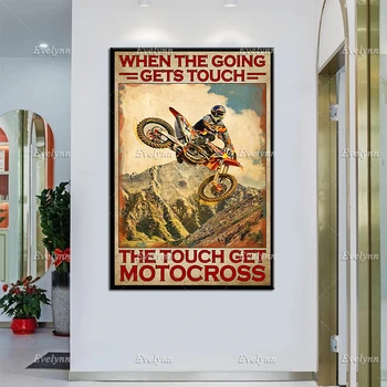 Motocross Dirt Bike Motociclist Retro Poster Când Se Atinge Peretele Printuri De Arta Decor Acasă Panza Cadou Unic