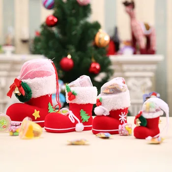 4 Dimensiuni De Bomboane De Crăciun Cizme Mos Craciun Flocking Cizme, Ciorapi Decorative Bomboane Cutie De Cadou Decor Acasă Consumabile
