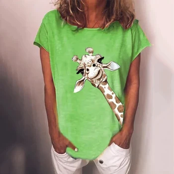 2021 Harajuku Girafa Grafic T Shirt Femei Vara Y2K Pierde O-Gat Maneci Scurte Tee Top Femei Plus Dimensiune Tricou Haine