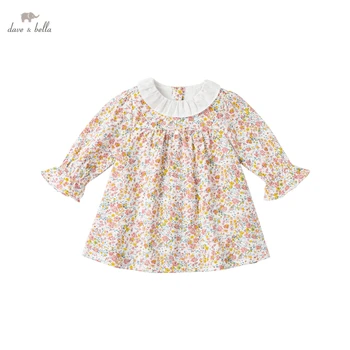 DB16712-2 dave bella primăvară fată copil drăguț arc florale rochie de imprimare copii de moda rochie de petrecere copii sugari lolita haine