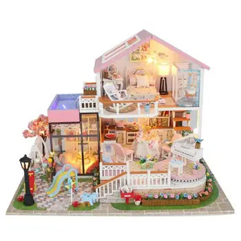 Copilul din Lemn de BRICOLAJ Casă de Păpuși Miniaturale lucrate Manual de Asamblare Casa Model de Jucărie Mobilier casă de Păpuși de Ziua de nastere Cadouri de Craciun Decoratiuni