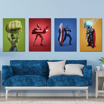 Marvel Avengers Mare Armă Hulk, Iron Man Poster Super-Erou Captain America Panza Pictura Amuzant Arta De Perete Poza Pentru Hoom Decor