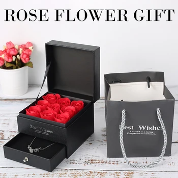 Cutie de cadou Flori de Trandafir Crescut Artificial Veșnică Trandafiri Caseta de Bijuterii Caseta Pentru Iubita de Ziua Îndrăgostiților, Ziua mamei Cadou de Ziua