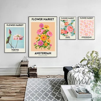Nordic Fleur Plante De Artă Panza Pictura Amsterdam Paris Postere Si Printuri Stockholm Tokyo Poze De Perete Pentru Living Decorul Camerei