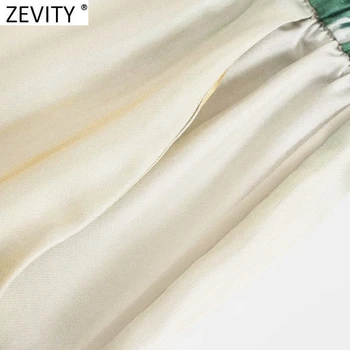 Zevity Femei Vintage De Culoare Se Potrivesc Cravata Vopsit Print Casual Pantaloni Drepte Femme Chic Talie Elastic Buzunar Vara Pantaloni Lungi P1136