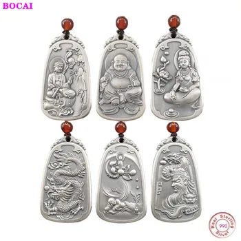 BOCAI S999 Argint Pandantiv Avalokitesvara Călugăr Guangong Dragon Pura Argentum Patron de sex Masculin de sex Feminin Amuleta