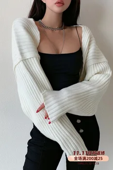 WOMENGAGA Street Bate Maneci Liliac Șal Cardigan Femei pe Scurt, Tricotate Pulover Maneca Lunga Topuri Femei A97K
