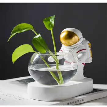 Creative Vaza de Sticla Rasina Astronaut, Scafandru Ornamente Vaze de Flori Hidroponice Desktop Decor Flori de Lumină LED-uri Conectabile Baterie