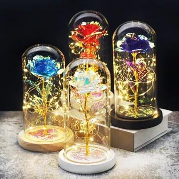 Frumoasa Si ia Flori Artificiale Crescut de Lumină LED Flori Artificiale În Cupolă de Sticlă Mama Zi de Valentine Cadou Pentru Fete