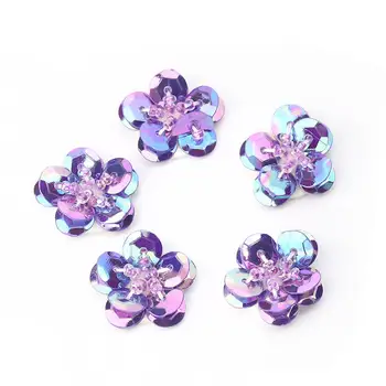 5 Buc Plastic & Bumbac Appliqued Patch-uri Paiete AB Culoare Albastru Violet DIY Meșteșug Forma de Floare de Îmbrăcăminte Accesoriu 1.2*1.2 cm 2*2 cm