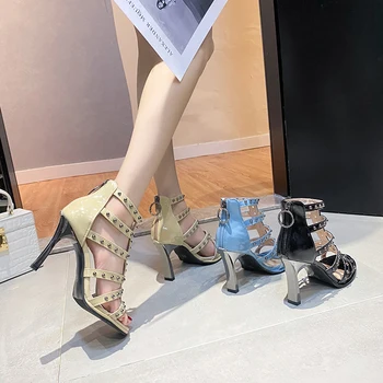 Sandale pentru femei, pantofi de moda de vara albastru design de lux 2021 noi toc gros temperament cu toc sandale pentru femei pantofi