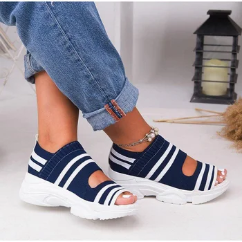 Femei Sandale Încălțăminte de Vară, Sandale cu Platforma pentru Femei Pantofi pentru Femeie Aluneca pe Peep Toe Tricotate Doamnelor Adidasi Casual 2021