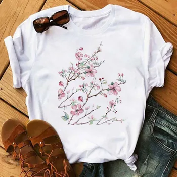 Femei Floare Amuzant Grafice Imprimate 90 Drăguț de Vară de Primăvară Tendință de Moda Casual Imprimare Haine de sex Feminin Topuri Tricouri Tricou T-Shirt