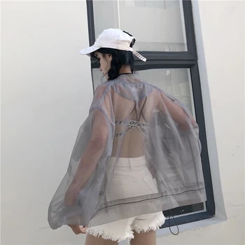 Noi ulzzang coreeană de moda de Îmbrăcăminte pentru Femei Harajuku perspectivă buzunare largi casual cu fermoar complet suport solid Straturi subțiri Jachete