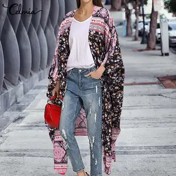 Celmia Boem Florale Imprimate Cardigan 2021 Moda Pentru Femei Maneca 3/4 Bluza Casual De Vara Plaja Acoperi Mult Kimono
