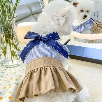 Elegante, Haine De Câine Cățeluș Cat Dress Mare Bowknot Benzi Tricou Tutu Rochii Haina Pentru Caini De Talie Mica Yorkie Terrier De Companie Fusta Costum