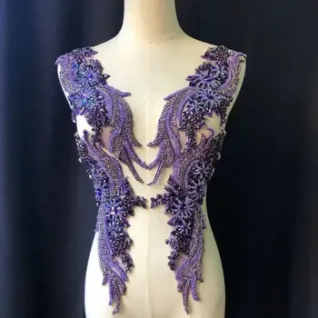Violet șirag de mărgele aplicatiile, cristal corsetul patch-uri, grele șirag de mărgele aplicatiile pentru couture WK202103