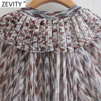 Zevity Femei Vintage V Gât în Cascadă Zburli Apăsat Încreți Cravată-Vopsite Imprimare Șifon Rochie de sex Feminin Chic Casual Kimono Vestido DS8152