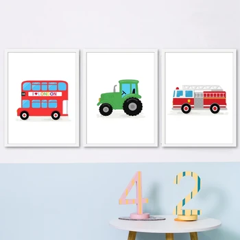 Transport Tema Vehicule de Desene animate Postere si Printuri Băieți Cadou Masina Camion, Elicopter Autobuz Taxi Art Panza Pictura Joaca Cameră Decor
