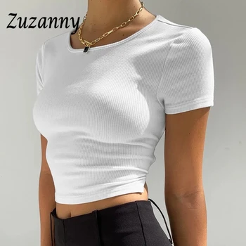 Zuzanny Tricou Maneca Scurta Pentru Femei Haine De Vară 2021 Crop Top O De Gat Coaste Alb Tricou Femme Backless Bandaj Topuri Sexy