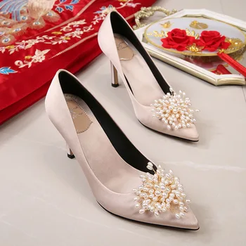 2020 New Sosire Albă a Subliniat Toe Pantofi de Nunta Femeie Pompe cu Toc Înalt Subțire Toc 8cm Rochie de Petrecere Pantofi ștrasuri din Mărgele