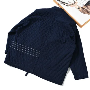 Barbati Bleumarin Gros Tricotate Denim Vesta Kimono Stil Japonia 2021 Primavara Toamna Deschide Placket Masculin Haori Strat Liber
