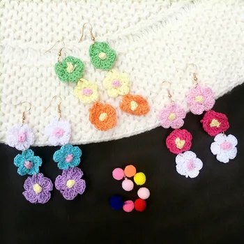 Noi Creative Drăguț Flori Legăna Cercei Picătură Macarons Colorate de Lână Panglica Modele pentru Femei, Fete Dulci Partid Cadouri Bijuterii