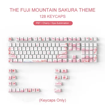 Kawaii PBT Taste Fuji Munte Sakura Roz Tema OEM Cires, Profil cu Cinci Laturi Sublimare pentru Tastatură Mecanică de Gaming