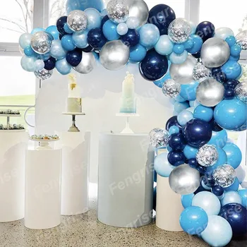 Bleumarin Balon Arc Kit De Argint Confetti Baloane Ghirlanda Băiat Copil De Dus Decoratiuni Ziua De Nastere Anniverssaire Nunta Ballon