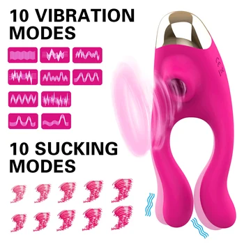 Inel pentru penis Vibrator cu 10 viteze Penis inel Masaj Vibrator Linge Mamelonul Stimulator Clitoris Aspirație Vibratoare Jucarii Sexuale De Cuplu