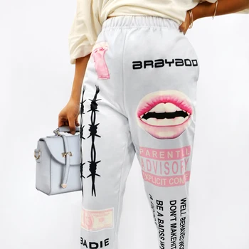 Noi Hip Hop Graphic Print Pantaloni De Trening Femei Joggeri Pantaloni Harajuku Talie Mare Libertate Casual Streetwear Pantaloni Sport Pantaloni De Sex Feminin