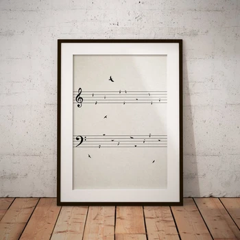 Muzica foaie cu Păsări de Perete de Epocă Arta Pictura Panza Printuri de Muzică Imagine Muzicală Profesor Cadou Note de Muzică de Cameră Decor