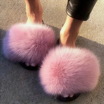 Femeile cu Blană Papuci de Femei Pantofi de Pluș Drăguț Fox Păr Pufos Sandale de Blana Femei Papuci de casă Papuci Calde Femei Interioară Flip Flops